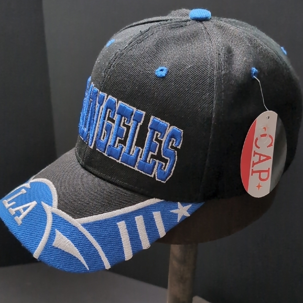 NWT,LOS Angeles,Men's Black/Blue Velcro Strap-back Sporty Hat.